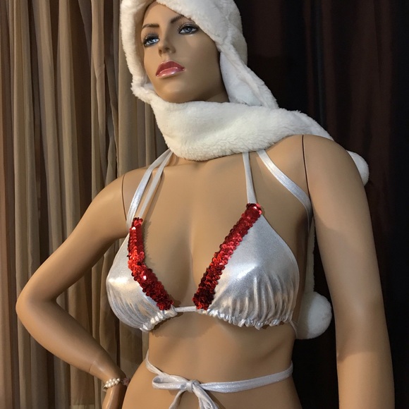 Red sequin Silver glitter bikini top - Picture 2 of 7